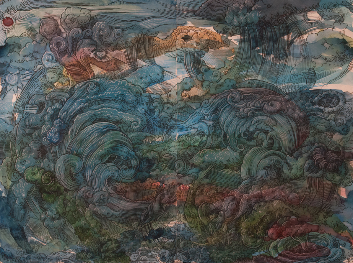 Storm, 2019, Watercolor and conte crayon, 22” x 30”